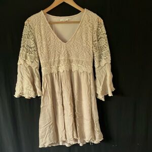 Easel size S beige Lace and crepe Dress with bell sleeves